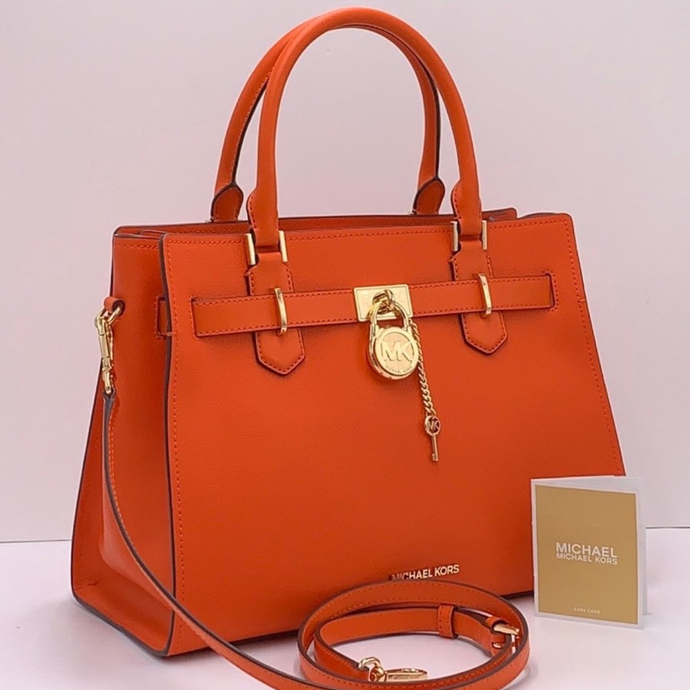 Michael Kors Orange Leather Satchel with Gold Hardware